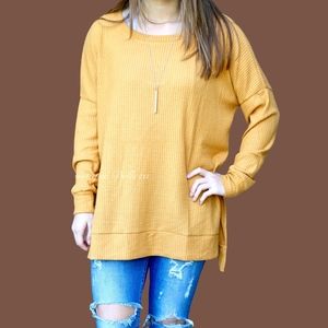 Brushed Thermal Tunic with High-Low Hem in Mustard